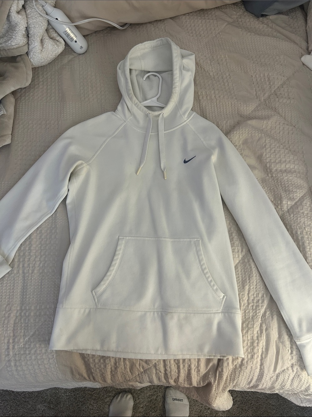Nike White Hoodie with Navy Swoosh